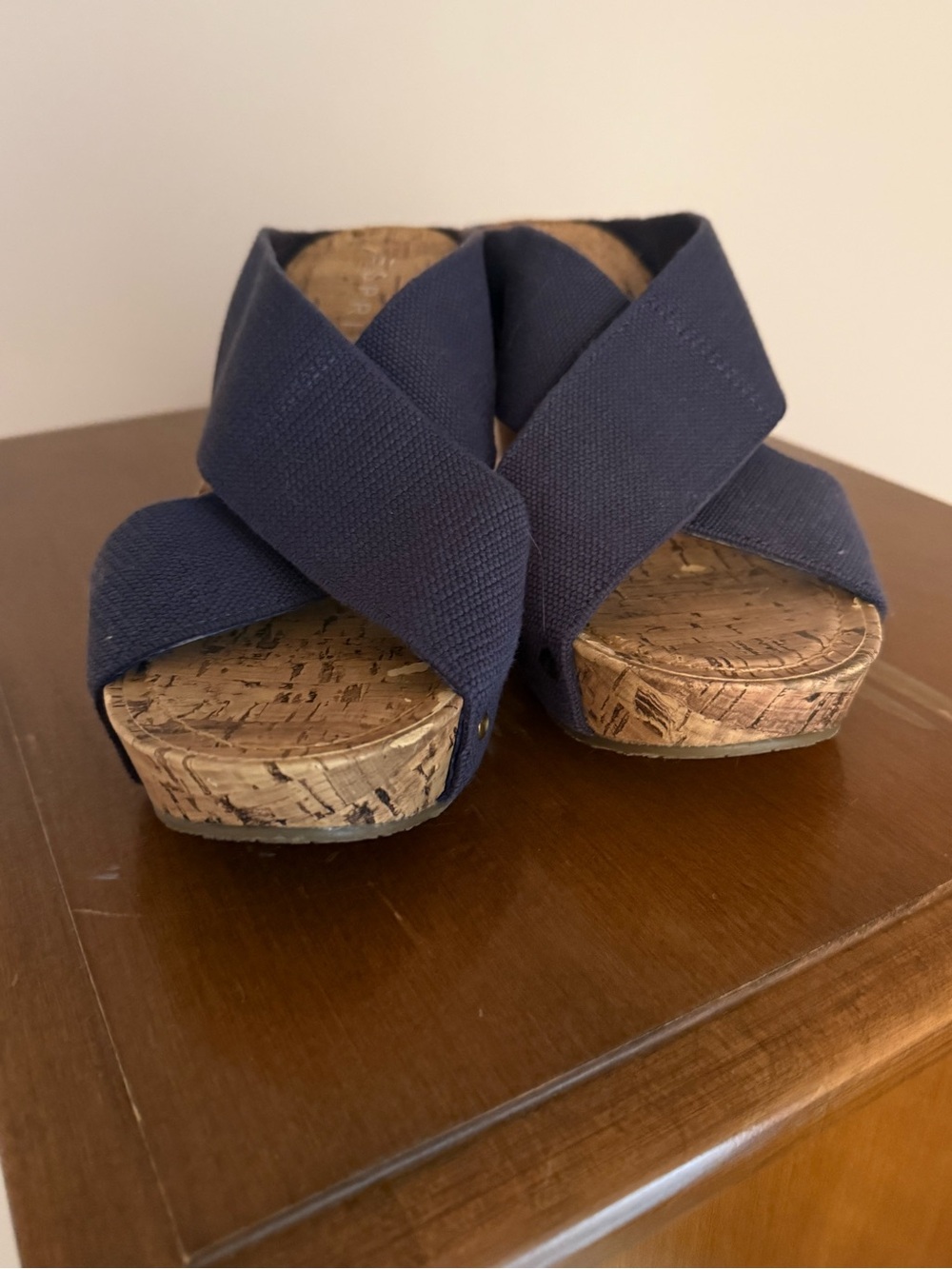 Esprit Navy Crisscross Cork Wedge Sandals